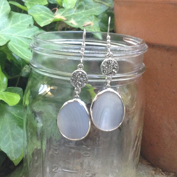 Clouded Smoke Druzy Agate Earrings #2