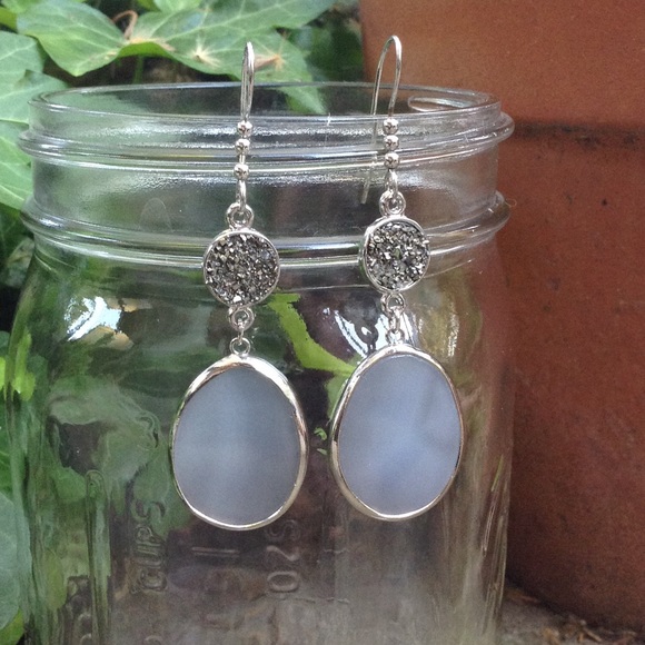 Clouded Smoke Druzy Agate Earrings #3