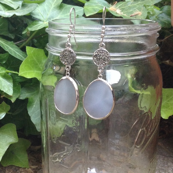 Clouded Smoke Druzy Agate Earrings #3 - Picture 2 of 3
