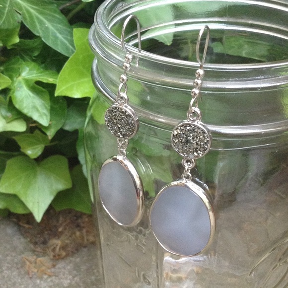Clouded Smoke Druzy Agate Earrings #3 - Picture 3 of 3