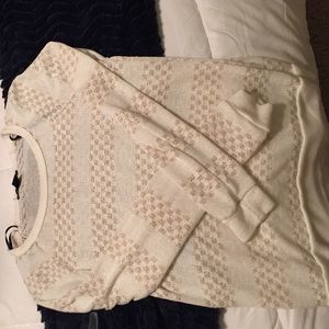 white and gold striped sweater