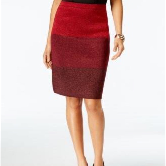 Anne Klein red/gold sparkly sweater pencil skirt.