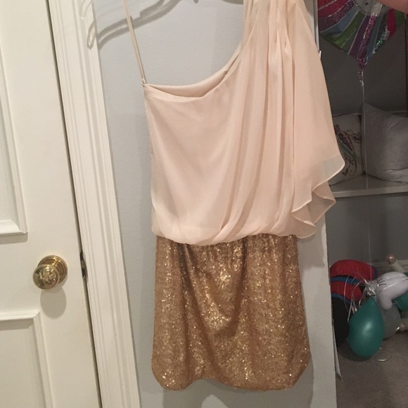 one shoulder sequin skin gold dress
