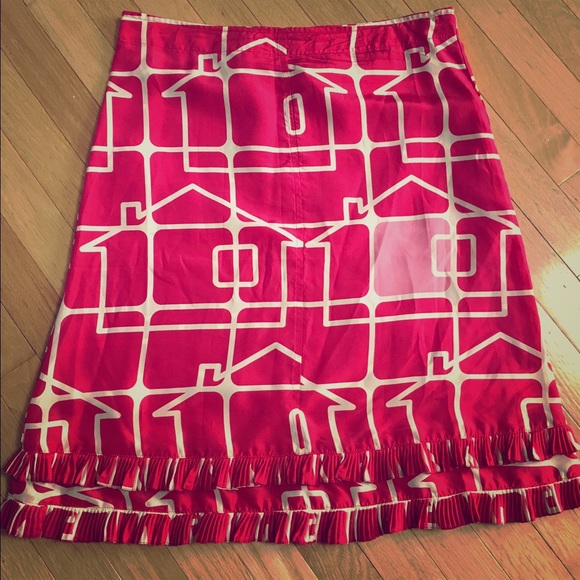 Orla Kiely Silk Red & Pink Ruffled Skirt Size 4🌺