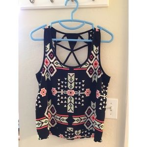 Black tribal print cutout tank
