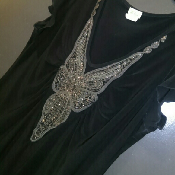 Stunning v neck polyester top with gold sequins