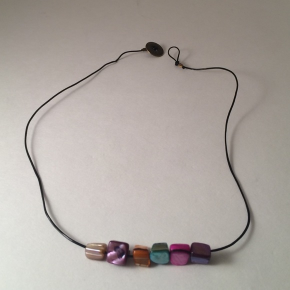 Shell necklace with leather cord , hand made