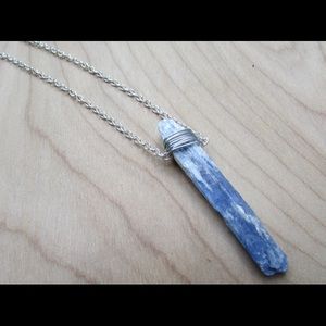 Raw blue crystal necklace.