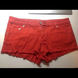 Topshop hot denim short in red size 30
