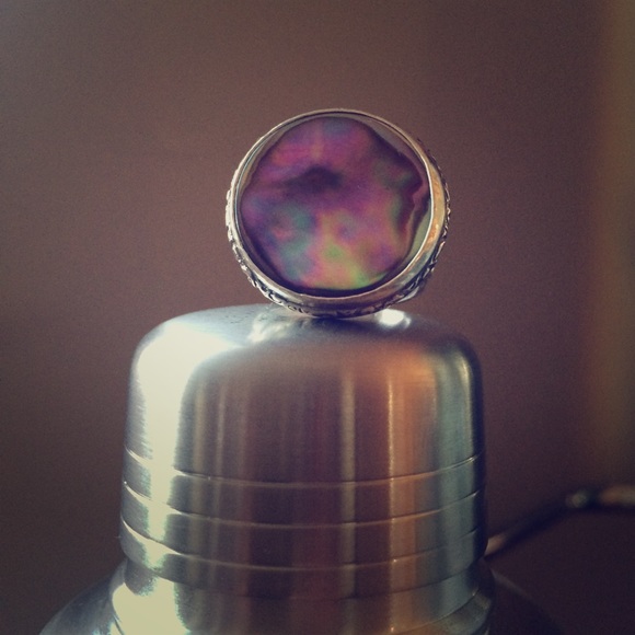 Antique Abalone Button (1900s) 925 Ring • Size 6 - Picture 1 of 4