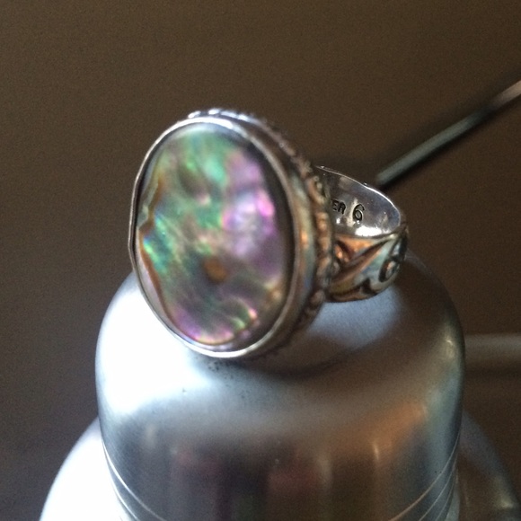 Antique Abalone Button (1900s) 925 Ring • Size 6 - Picture 2 of 4