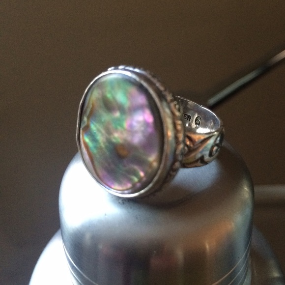 Antique Abalone Button (1900s) 925 Ring • Size 6 - Picture 4 of 4