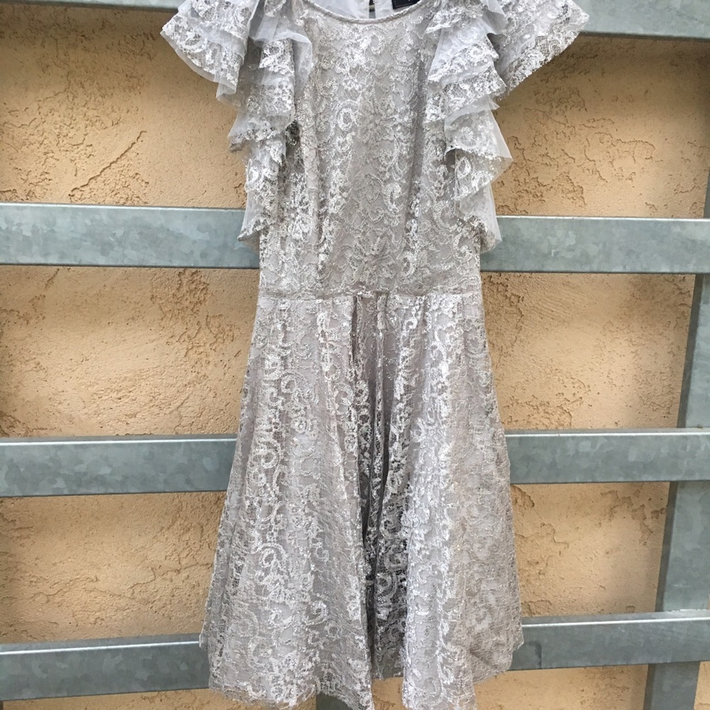 NEW! BGBG Silver Ruffle Lace dress. Key hole back