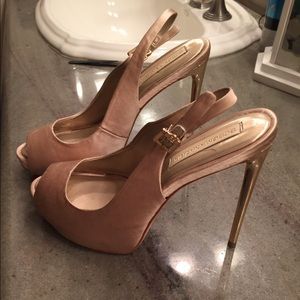 BCBGMaxAzria silk champagne heels