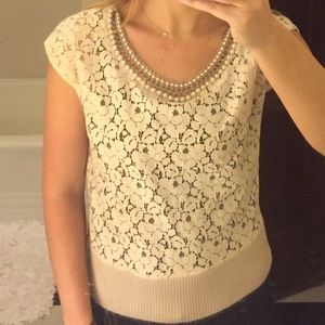 Anthropologie lace and pearl top