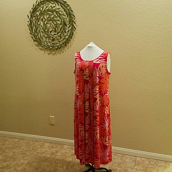 SALE*** Dress - Pink Orange/white palm design