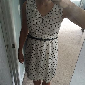 Anthropologie Satin polka dot ruffle dress