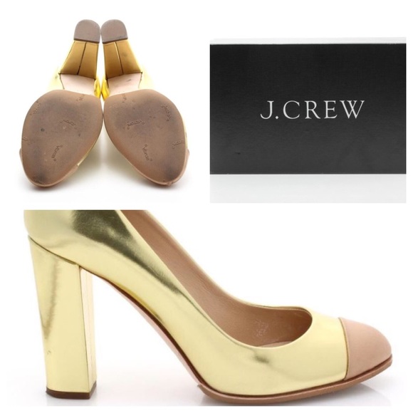 J. Crew Gold Leather Etta Cap Toe Heels 🌾 - Picture 3 of 4