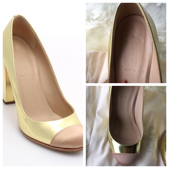 J. Crew Gold Leather Etta Cap Toe Heels 🌾 - Picture 4 of 4