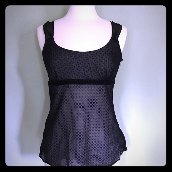 Ann Taylor LOFT Black Sheer Overlay Top Size 8 👯