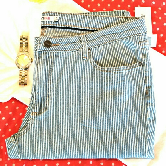 Nautical pin stripe cropped mid rise skinny jeans - Picture 2 of 4
