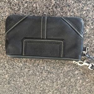 Coach black leather wristlet