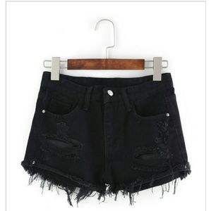 Frayed black denim shorts