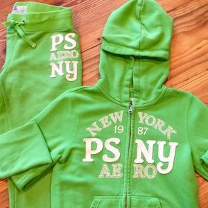 Girls, p.s. Aeropostale, green, sweat suit.