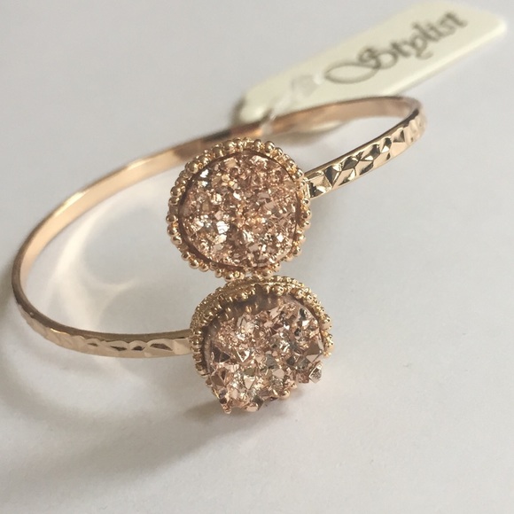 Rose gold faux Druzy gold cuff bracelet - Picture 2 of 5