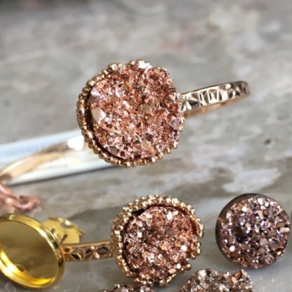 Rose gold faux Druzy gold cuff bracelet - Picture 3 of 5