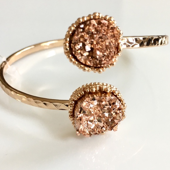 Rose gold faux Druzy gold cuff bracelet - Picture 4 of 5