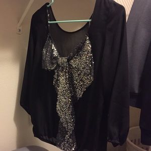 Black silk shirt with bow back