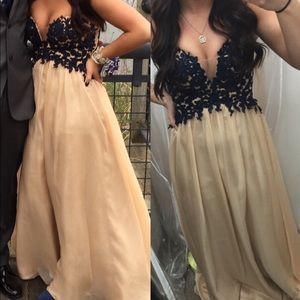 Nude and navy prom dress