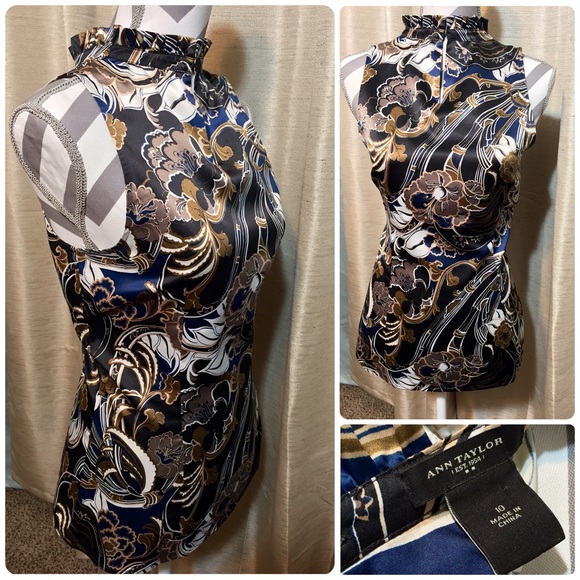 ⭐️MAKE OFFER⭐️Satin FLORAL Sleeveless Ruffle Neck