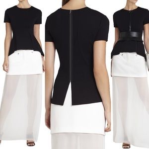 BCBGMAXAZRIA SCARLET SHORT-SLEEVE PEPLUM TOP