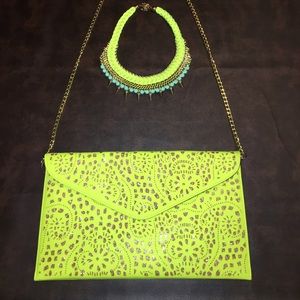 Flourescent Yellow & Gold Purse/Clutch