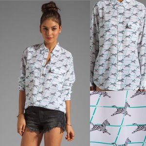 EQUIPMENT SLIM SIGNATURE ZEBRA PRINT SILK BLOUSE