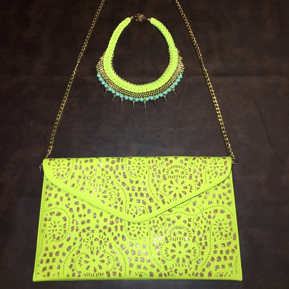 Fluorescent Yellow & Gold Statement Necklace