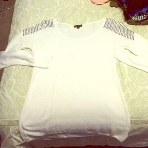 EXPRESS white knit sweater with silver beads