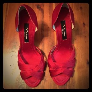 Red Satin Nina "Culver" D'Orsay Pumps {Size 7}
