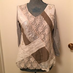 Knit too with multi-texture pieced design