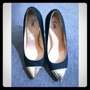 Fioni Payless Shoes Black Gold Cap Toe Pumps 8C