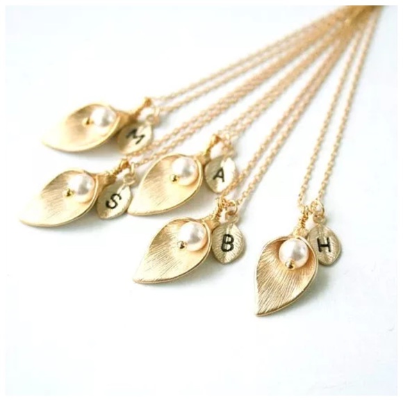 Gold Calla Lily Faux Pearl Initial Necklace - Picture 3 of 5