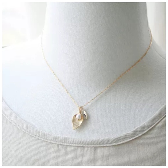 Gold Calla Lily Faux Pearl Initial Necklace - Picture 5 of 5