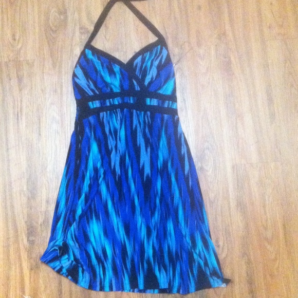 Blue and black halter dress
