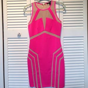 Forever21 hot pink mesh paneled body con dress