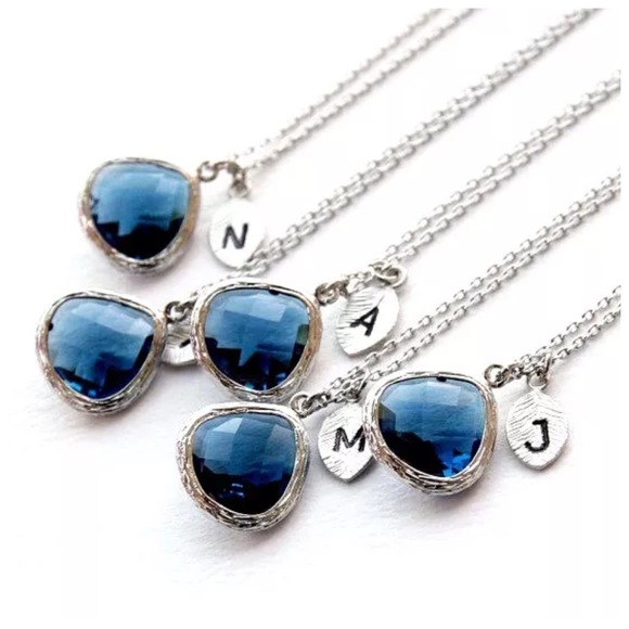 Blue Silver Initial Pendant Necklace - Picture 3 of 4