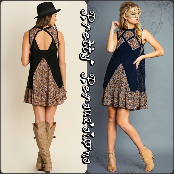 SALE🌻Floral & Lace Crochet Ruffle Hem Shift Dress - Picture 3 of 4