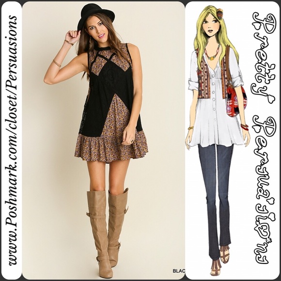 SALE🌻Floral & Lace Crochet Ruffle Hem Shift Dress - Picture 4 of 4