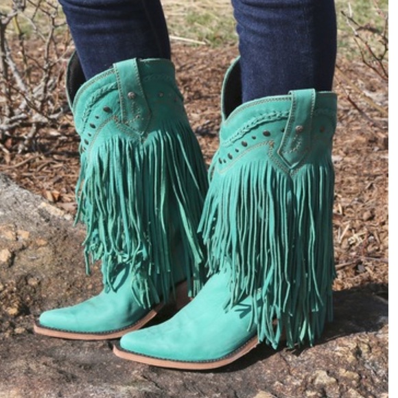 Liberty black turquoise fringe boots